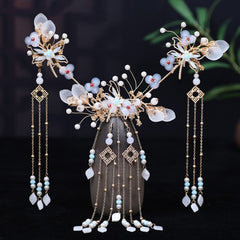 Qfdian Holiday gift Antique Hanfu headwear hairpin female hair hairpin step tassel accessories bride costume wedding hair accessories suit