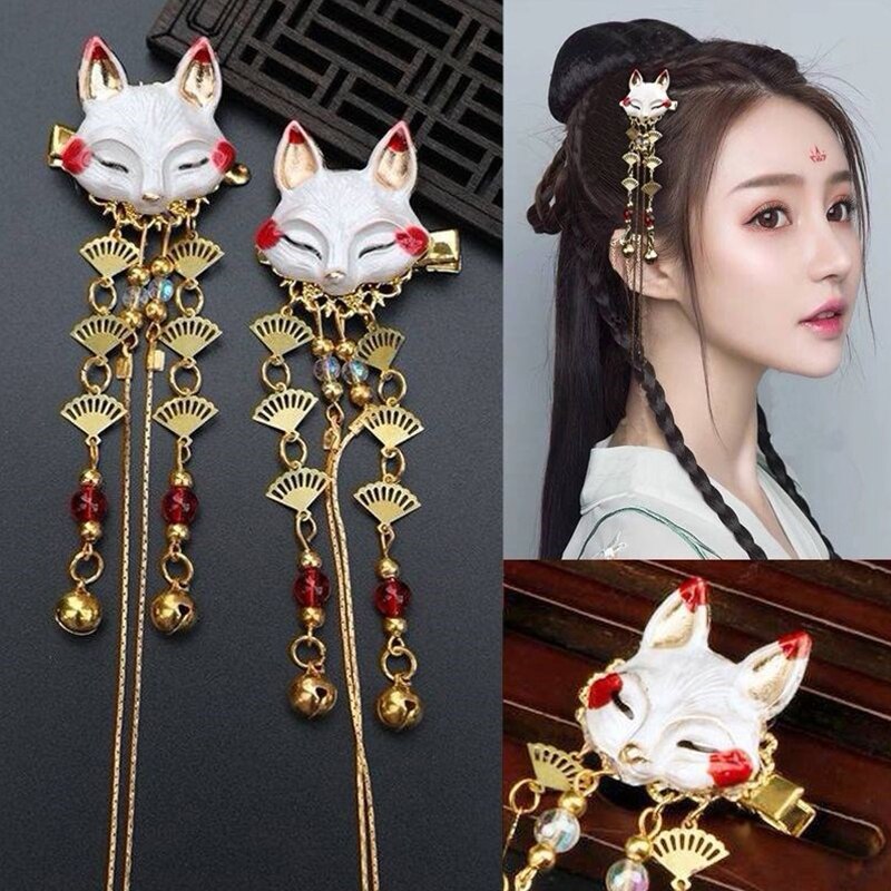 Qfdian 1pc Rabbit Hairpin Tassels Hairpin Cute Girl Daily Cos Props Vintage Barrettes Cosplay Kimono Hanfu Handwork Hair Accessories