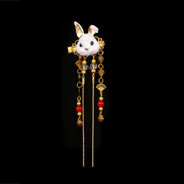 Qfdian 1pc Rabbit Hairpin Tassels Hairpin Cute Girl Daily Cos Props Vintage Barrettes Cosplay Kimono Hanfu Handwork Hair Accessories