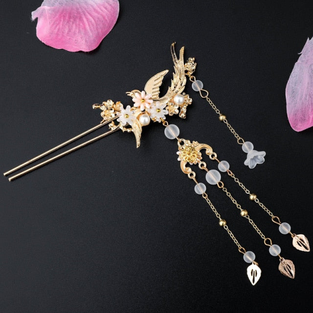 Qfdian gifts for women hot sale new Hair Clip Hanfu Hair Stick Bun Dragonfly Hairpins Retro Hair Accessories for Women U-shaped Hair Forks Tassel Duckbill Clip