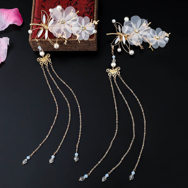 Qfdian gifts for women hot sale new Hair Clip Hanfu Hair Stick Bun Dragonfly Hairpins Retro Hair Accessories for Women U-shaped Hair Forks Tassel Duckbill Clip