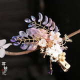 Qfdian  Handmade Wisteria flower Hair Clip Kanzashi Hair accessories Hanfu headdress Ancient style Pearl Hairpin Gradient Duckbill clip