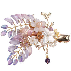 Qfdian  Handmade Wisteria flower Hair Clip Kanzashi Hair accessories Hanfu headdress Ancient style Pearl Hairpin Gradient Duckbill clip