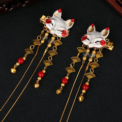 qfdian 2 Piece Animal Fringe Hair Accessories Han Elemental Headdress Hanfu Accessories Cute Girl Heart Fox Hairpin