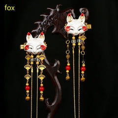 qfdian 2 Piece Animal Fringe Hair Accessories Han Elemental Headdress Hanfu Accessories Cute Girl Heart Fox Hairpin