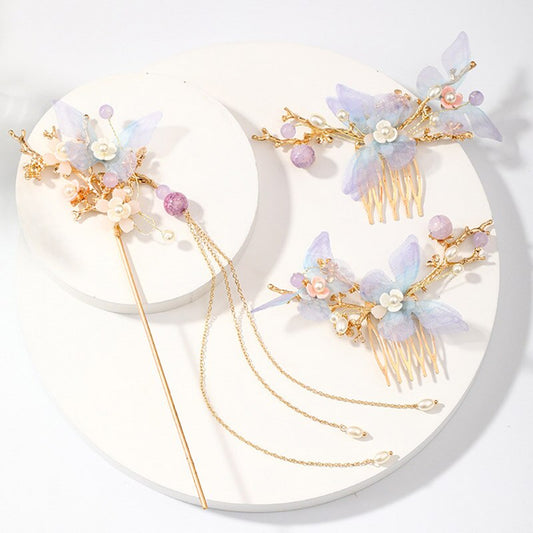 Qfdian  Chinese Style Hanfu Hair Jewelry For Women Exquisite Vintage Flower Tassel Hairpins Hair Clip Comb Set Hair Accessories Jewelry