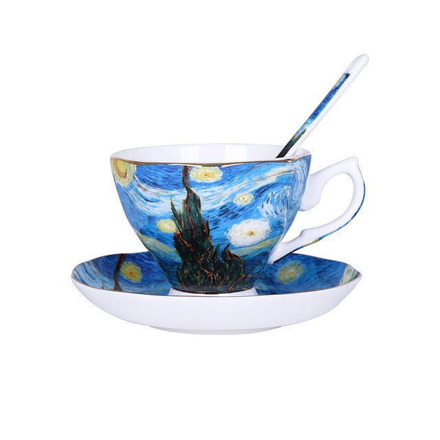 Qfdian valentines day gifts The New Van Gogh Art Painting Coffee Mugs The Starry Night Sunflowers The Sower Irises Saint-Remy Coffee Tea Cups