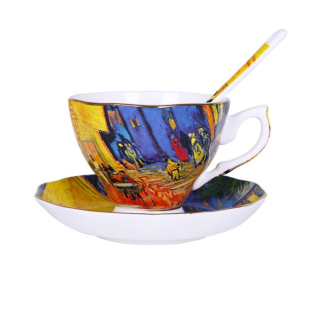 Qfdian valentines day gifts The New Van Gogh Art Painting Coffee Mugs The Starry Night Sunflowers The Sower Irises Saint-Remy Coffee Tea Cups