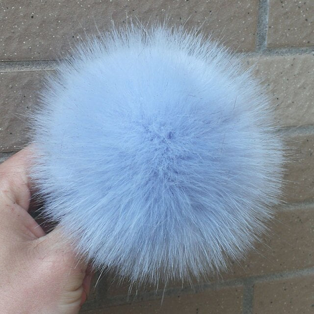 Qfdian dorm decoration ideas 1PC Fluffy Faux Fox fur 12CM Pompoms Pom-Poms with Press Stud/Button or Elastic Loop for Beanie knitting Hats DIY Accessorsories