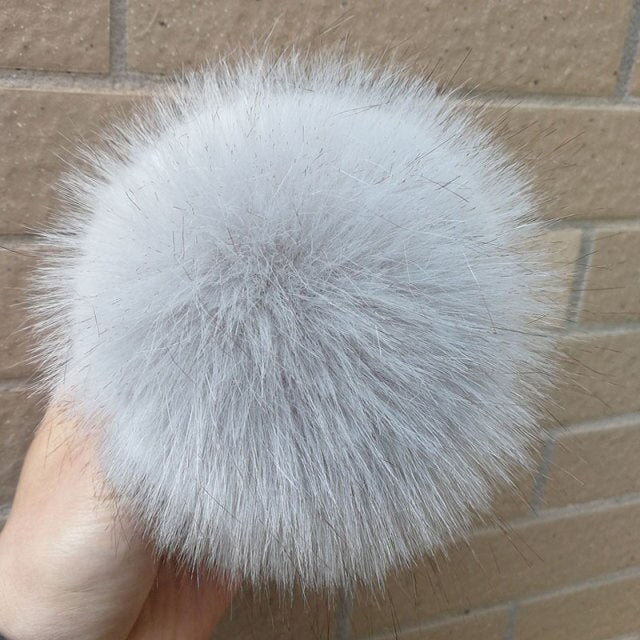 Qfdian dorm decoration ideas 1PC Fluffy Faux Fox fur 12CM Pompoms Pom-Poms with Press Stud/Button or Elastic Loop for Beanie knitting Hats DIY Accessorsories