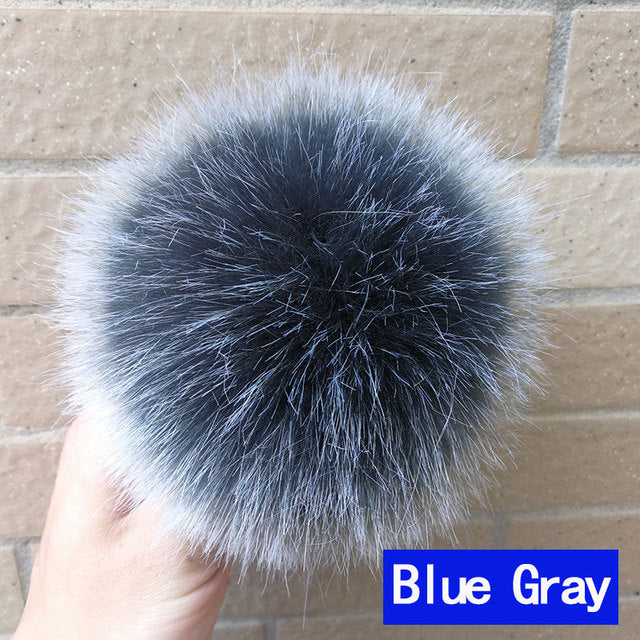 Qfdian dorm decoration ideas 1PC Fluffy Faux Fox fur 12CM Pompoms Pom-Poms with Press Stud/Button or Elastic Loop for Beanie knitting Hats DIY Accessorsories