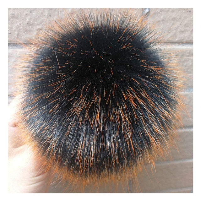 Qfdian dorm decoration ideas 1PC Fluffy Faux Fox fur 12CM Pompoms Pom-Poms with Press Stud/Button or Elastic Loop for Beanie knitting Hats DIY Accessorsories