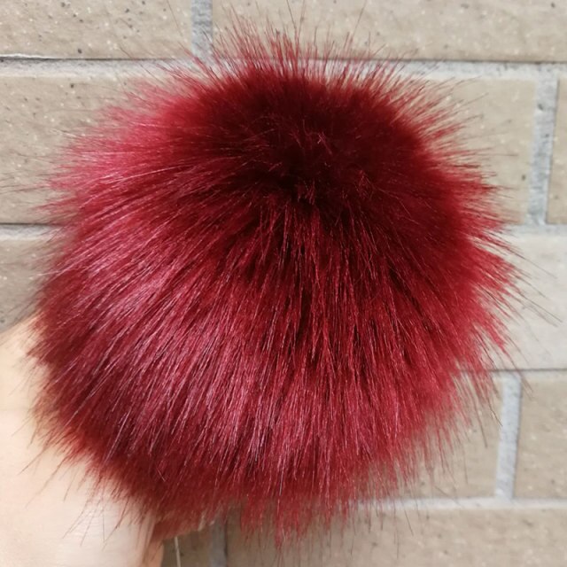 Qfdian dorm decoration ideas 1PC Fluffy Faux Fox fur 12CM Pompoms Pom-Poms with Press Stud/Button or Elastic Loop for Beanie knitting Hats DIY Accessorsories