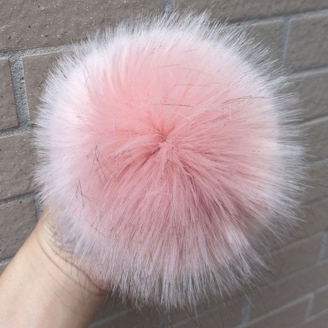 Qfdian dorm decoration ideas 1PC Fluffy Faux Fox fur 12CM Pompoms Pom-Poms with Press Stud/Button or Elastic Loop for Beanie knitting Hats DIY Accessorsories