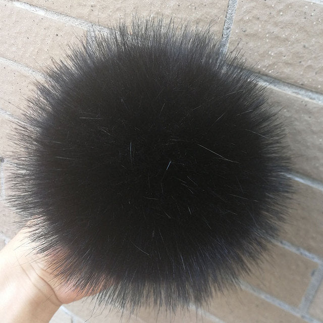 Qfdian dorm decoration ideas 1PC Fluffy Faux Fox fur 12CM Pompoms Pom-Poms with Press Stud/Button or Elastic Loop for Beanie knitting Hats DIY Accessorsories