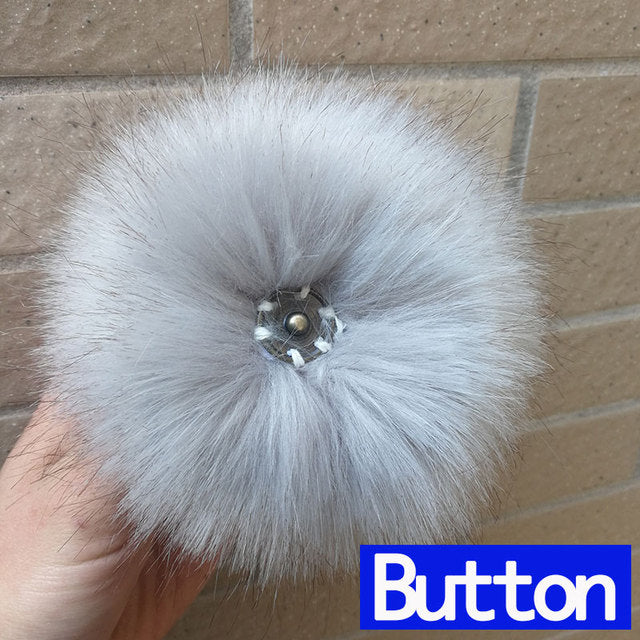 Qfdian dorm decoration ideas 1PC Fluffy Faux Fox fur 12CM Pompoms Pom-Poms with Press Stud/Button or Elastic Loop for Beanie knitting Hats DIY Accessorsories