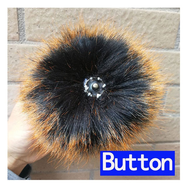 Qfdian dorm decoration ideas 1PC Fluffy Faux Fox fur 12CM Pompoms Pom-Poms with Press Stud/Button or Elastic Loop for Beanie knitting Hats DIY Accessorsories