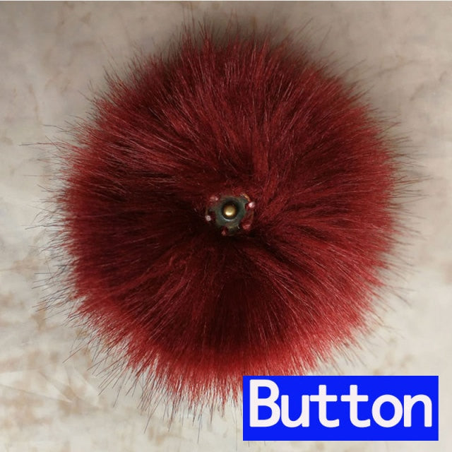 Qfdian dorm decoration ideas 1PC Fluffy Faux Fox fur 12CM Pompoms Pom-Poms with Press Stud/Button or Elastic Loop for Beanie knitting Hats DIY Accessorsories