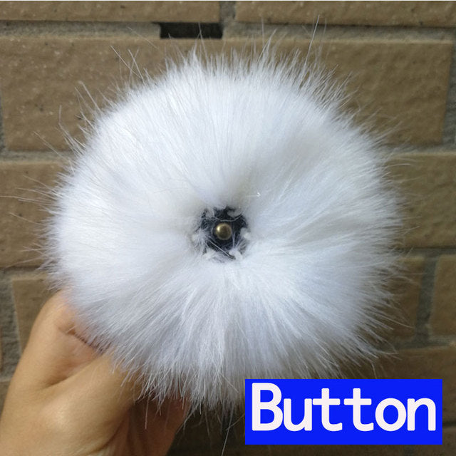 Qfdian dorm decoration ideas 1PC Fluffy Faux Fox fur 12CM Pompoms Pom-Poms with Press Stud/Button or Elastic Loop for Beanie knitting Hats DIY Accessorsories