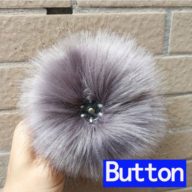 Qfdian dorm decoration ideas 1PC Fluffy Faux Fox fur 12CM Pompoms Pom-Poms with Press Stud/Button or Elastic Loop for Beanie knitting Hats DIY Accessorsories