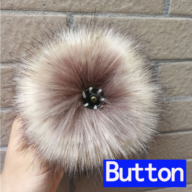 Qfdian dorm decoration ideas 1PC Fluffy Faux Fox fur 12CM Pompoms Pom-Poms with Press Stud/Button or Elastic Loop for Beanie knitting Hats DIY Accessorsories