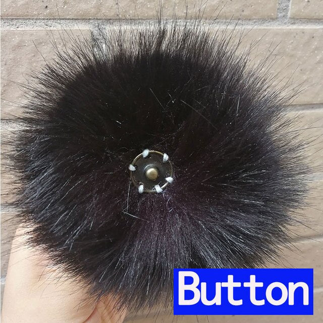 Qfdian dorm decoration ideas 1PC Fluffy Faux Fox fur 12CM Pompoms Pom-Poms with Press Stud/Button or Elastic Loop for Beanie knitting Hats DIY Accessorsories