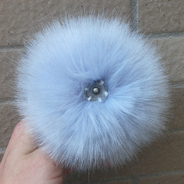 Qfdian dorm decoration ideas 1PC Fluffy Faux Fox fur 12CM Pompoms Pom-Poms with Press Stud/Button or Elastic Loop for Beanie knitting Hats DIY Accessorsories