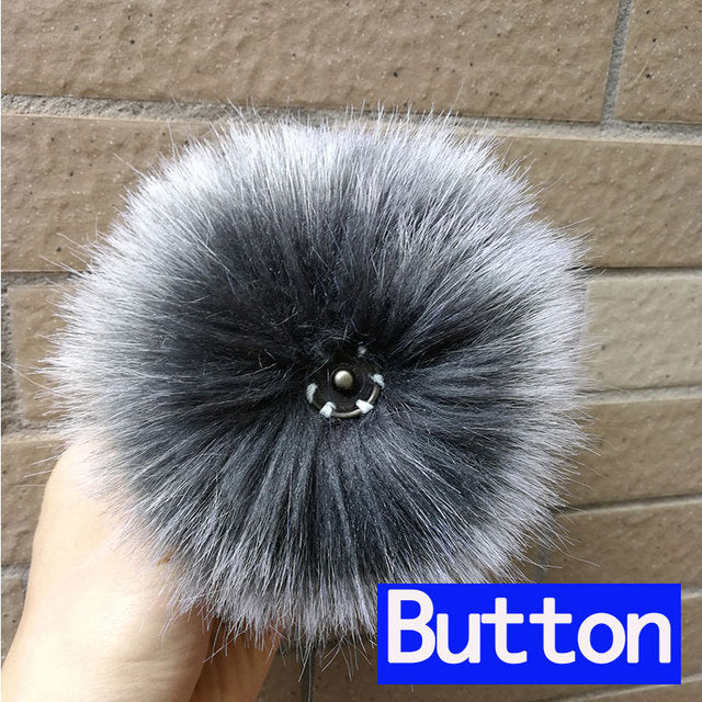 Qfdian dorm decoration ideas 1PC Fluffy Faux Fox fur 12CM Pompoms Pom-Poms with Press Stud/Button or Elastic Loop for Beanie knitting Hats DIY Accessorsories