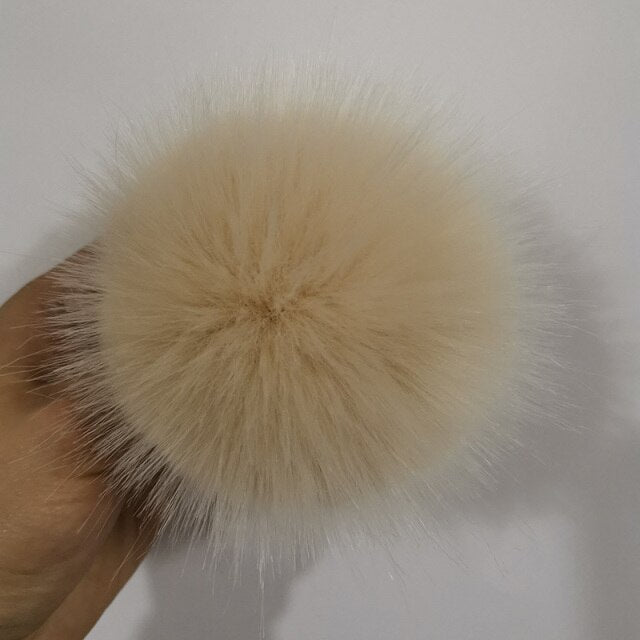 Qfdian dorm decoration ideas 1PC Fluffy Faux Fox fur 12CM Pompoms Pom-Poms with Press Stud/Button or Elastic Loop for Beanie knitting Hats DIY Accessorsories