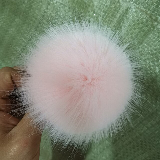 Qfdian dorm decoration ideas 1PC Fluffy Faux Fox fur 12CM Pompoms Pom-Poms with Press Stud/Button or Elastic Loop for Beanie knitting Hats DIY Accessorsories