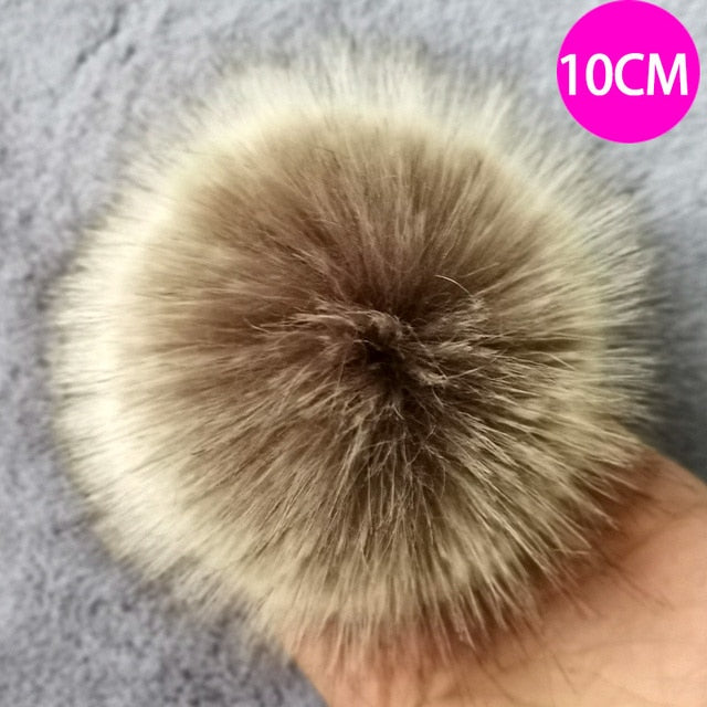 Qfdian dorm decoration ideas 1PC Fluffy Faux Fox fur 12CM Pompoms Pom-Poms with Press Stud/Button or Elastic Loop for Beanie knitting Hats DIY Accessorsories