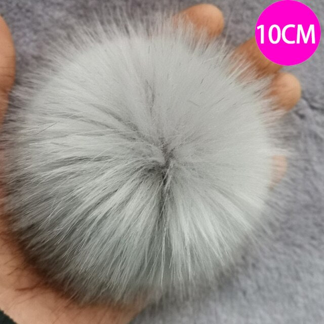 Qfdian dorm decoration ideas 1PC Fluffy Faux Fox fur 12CM Pompoms Pom-Poms with Press Stud/Button or Elastic Loop for Beanie knitting Hats DIY Accessorsories