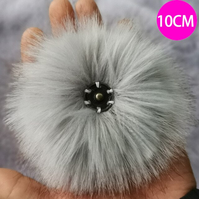 Qfdian dorm decoration ideas 1PC Fluffy Faux Fox fur 12CM Pompoms Pom-Poms with Press Stud/Button or Elastic Loop for Beanie knitting Hats DIY Accessorsories