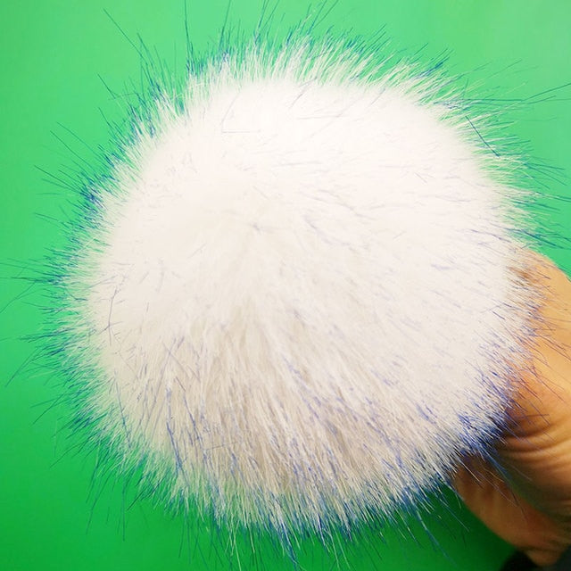 Qfdian dorm decoration ideas 1PC Fluffy Faux Fox fur 12CM Pompoms Pom-Poms with Press Stud/Button or Elastic Loop for Beanie knitting Hats DIY Accessorsories