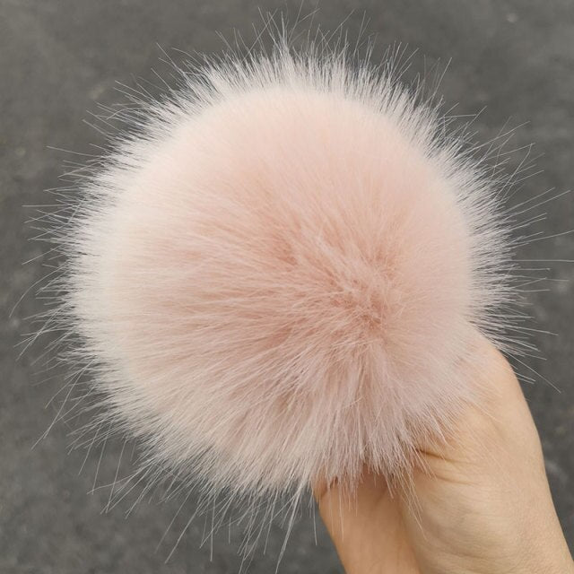 Qfdian dorm decoration ideas 1PC Fluffy Faux Fox fur 12CM Pompoms Pom-Poms with Press Stud/Button or Elastic Loop for Beanie knitting Hats DIY Accessorsories