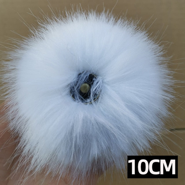 Qfdian dorm decoration ideas 1PC Fluffy Faux Fox fur 12CM Pompoms Pom-Poms with Press Stud/Button or Elastic Loop for Beanie knitting Hats DIY Accessorsories