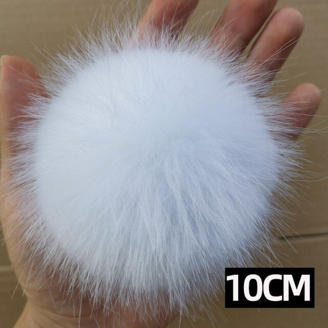 Qfdian dorm decoration ideas 1PC Fluffy Faux Fox fur 12CM Pompoms Pom-Poms with Press Stud/Button or Elastic Loop for Beanie knitting Hats DIY Accessorsories