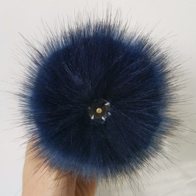 Qfdian dorm decoration ideas 1PC Fluffy Faux Fox fur 12CM Pompoms Pom-Poms with Press Stud/Button or Elastic Loop for Beanie knitting Hats DIY Accessorsories