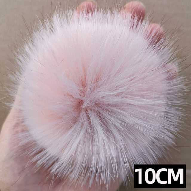 Qfdian dorm decoration ideas 1PC Fluffy Faux Fox fur 12CM Pompoms Pom-Poms with Press Stud/Button or Elastic Loop for Beanie knitting Hats DIY Accessorsories