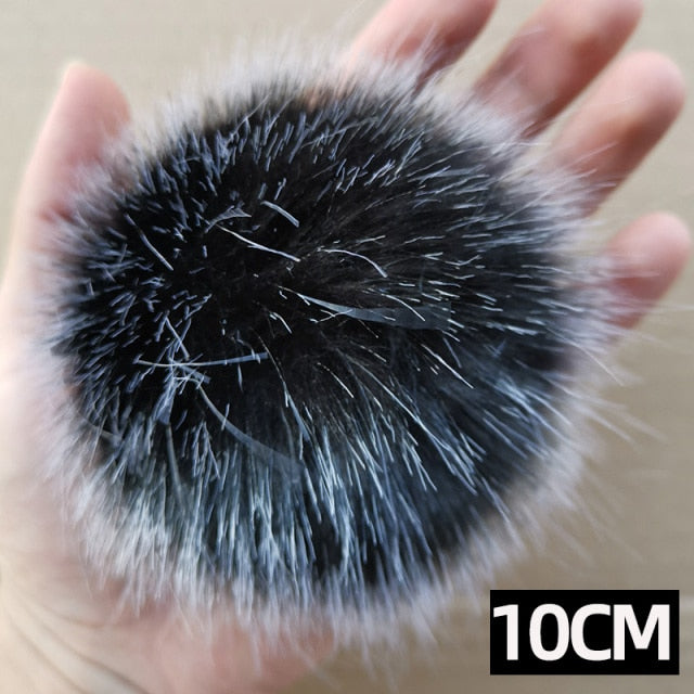 Qfdian dorm decoration ideas 1PC Fluffy Faux Fox fur 12CM Pompoms Pom-Poms with Press Stud/Button or Elastic Loop for Beanie knitting Hats DIY Accessorsories