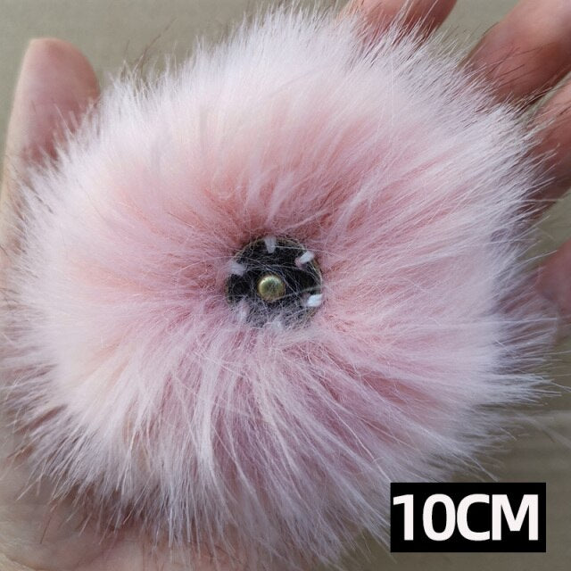 Qfdian dorm decoration ideas 1PC Fluffy Faux Fox fur 12CM Pompoms Pom-Poms with Press Stud/Button or Elastic Loop for Beanie knitting Hats DIY Accessorsories