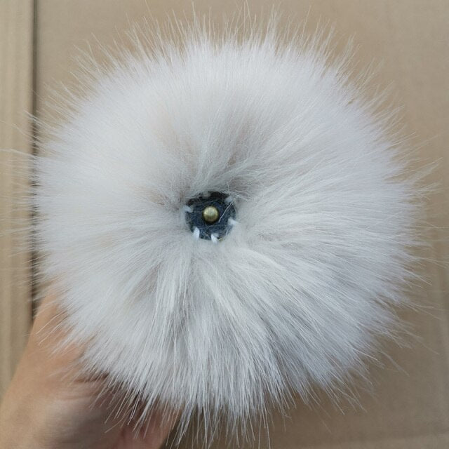 Qfdian dorm decoration ideas 1PC Fluffy Faux Fox fur 12CM Pompoms Pom-Poms with Press Stud/Button or Elastic Loop for Beanie knitting Hats DIY Accessorsories