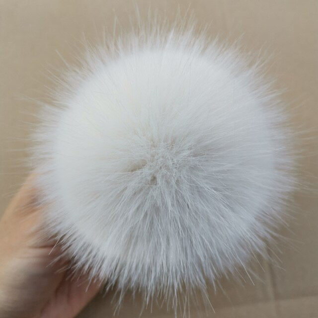 Qfdian dorm decoration ideas 1PC Fluffy Faux Fox fur 12CM Pompoms Pom-Poms with Press Stud/Button or Elastic Loop for Beanie knitting Hats DIY Accessorsories