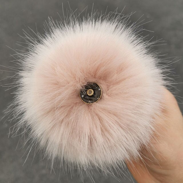 Qfdian dorm decoration ideas 1PC Fluffy Faux Fox fur 12CM Pompoms Pom-Poms with Press Stud/Button or Elastic Loop for Beanie knitting Hats DIY Accessorsories