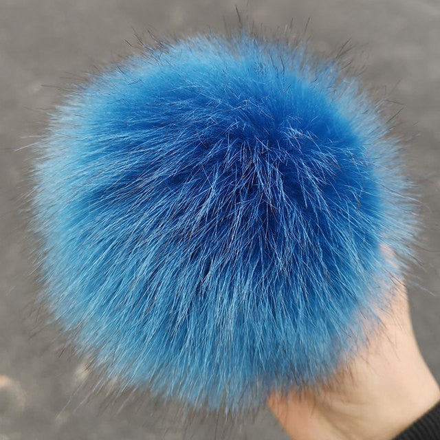 Qfdian dorm decoration ideas 1PC Fluffy Faux Fox fur 12CM Pompoms Pom-Poms with Press Stud/Button or Elastic Loop for Beanie knitting Hats DIY Accessorsories