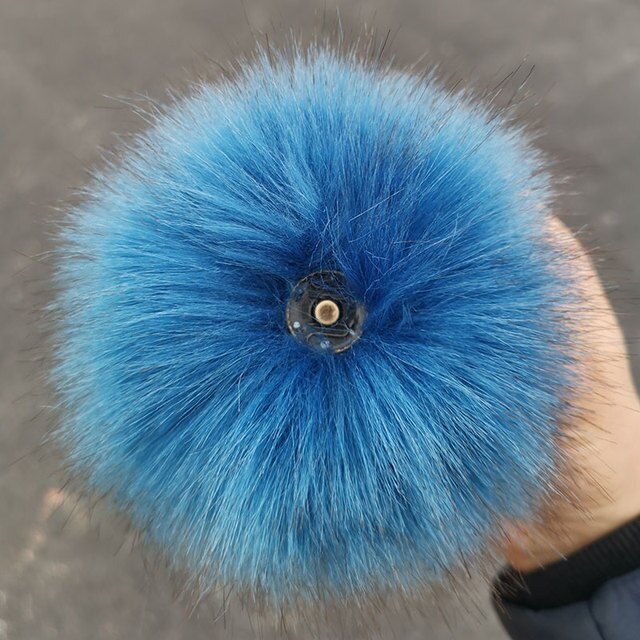 Qfdian dorm decoration ideas 1PC Fluffy Faux Fox fur 12CM Pompoms Pom-Poms with Press Stud/Button or Elastic Loop for Beanie knitting Hats DIY Accessorsories