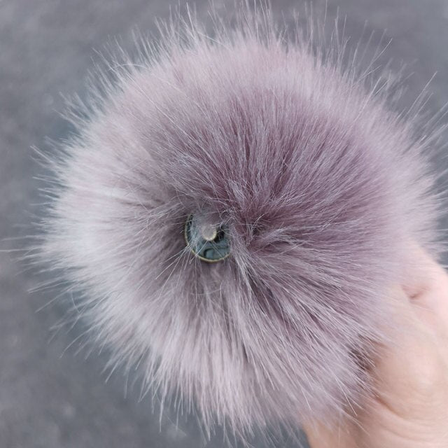 Qfdian dorm decoration ideas 1PC Fluffy Faux Fox fur 12CM Pompoms Pom-Poms with Press Stud/Button or Elastic Loop for Beanie knitting Hats DIY Accessorsories