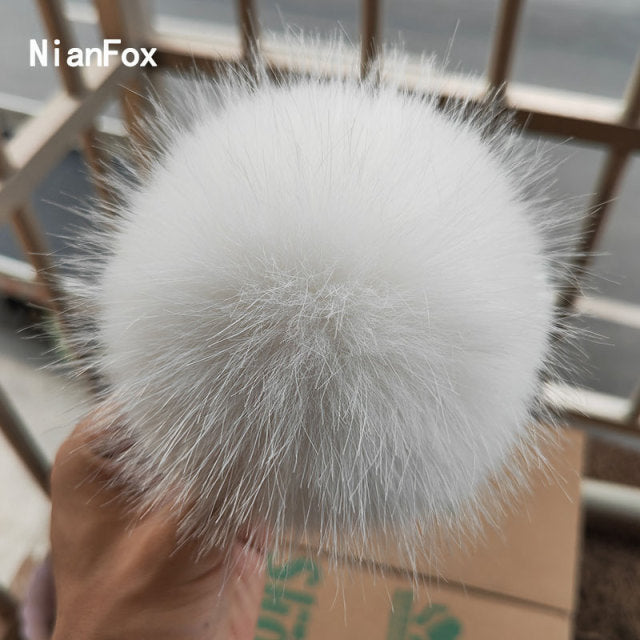 Qfdian dorm decoration ideas 1PC Fluffy Faux Fox fur 12CM Pompoms Pom-Poms with Press Stud/Button or Elastic Loop for Beanie knitting Hats DIY Accessorsories