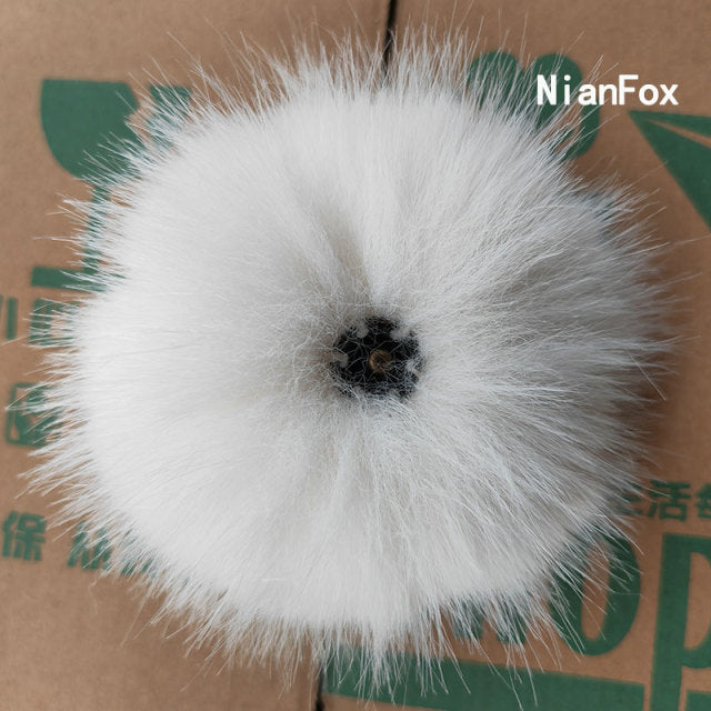 Qfdian dorm decoration ideas 1PC Fluffy Faux Fox fur 12CM Pompoms Pom-Poms with Press Stud/Button or Elastic Loop for Beanie knitting Hats DIY Accessorsories