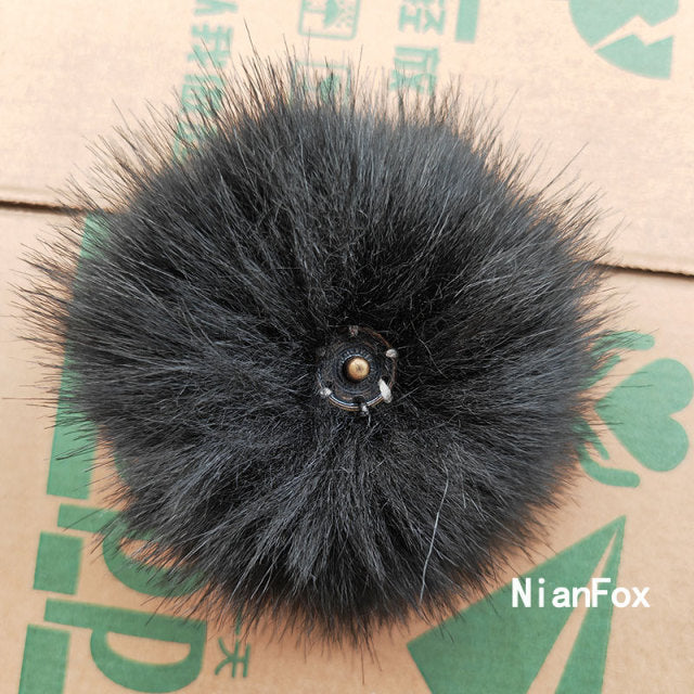 Qfdian dorm decoration ideas 1PC Fluffy Faux Fox fur 12CM Pompoms Pom-Poms with Press Stud/Button or Elastic Loop for Beanie knitting Hats DIY Accessorsories